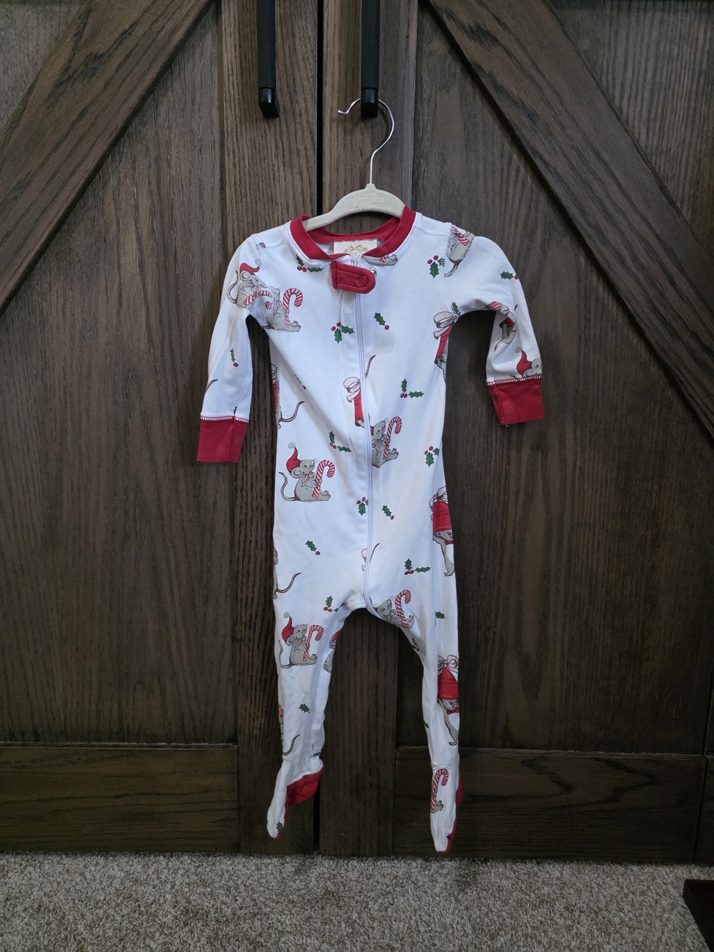 The Beaufort Bonnet Company White and Red Holiday Mouse Footed One-Piece